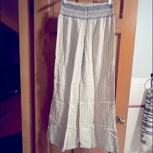 Indigo Rein Black & White Striped Linen High Waist Flared Palazzo Beach Pants